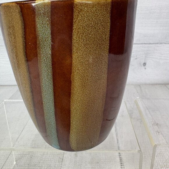 Sango AVANTI BROWN 4722 Stripes On Sand Stoneware 12oz Coffee Cups Mugs Set of 4 - Picture 13 of 15